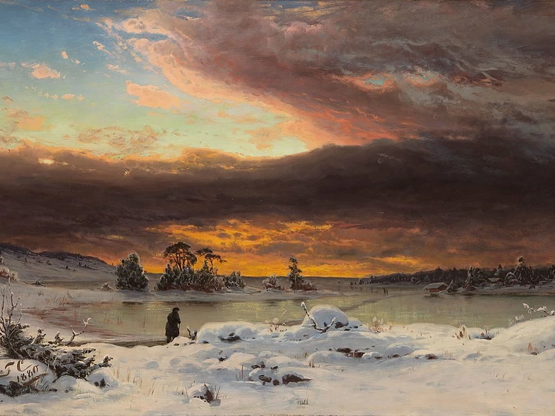 1845-Fanny Maria Churberg - Paesaggio invernale, atmosfera serale